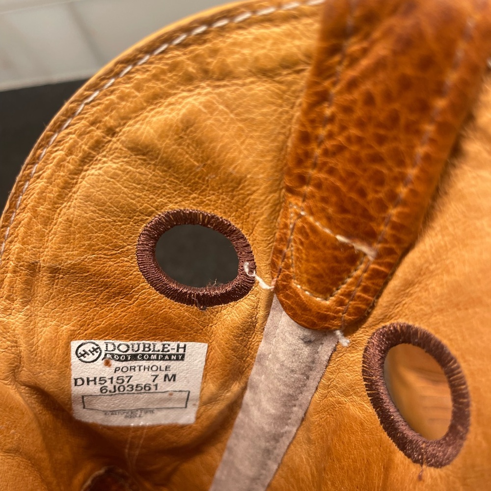 Double H Tan, Brown and teal Leather Cowboy Boots - Picture 3 of 9